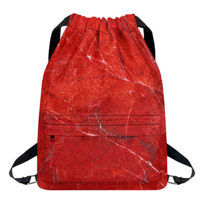 Red Marble Print Drawstring Backpack