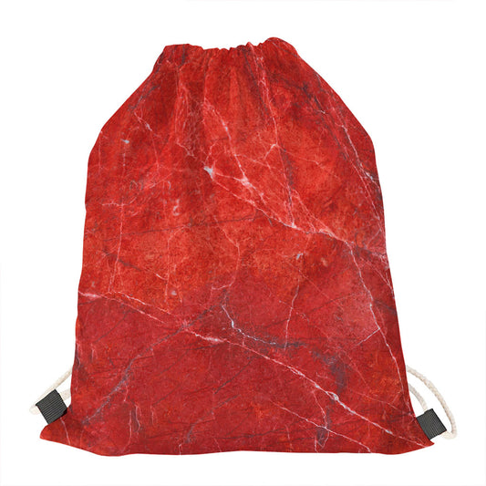 Red Marble Print Drawstring Bag