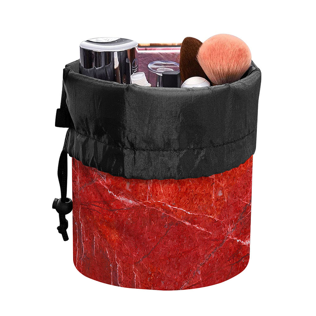 Red Marble Print Drawstring Makeup Bag