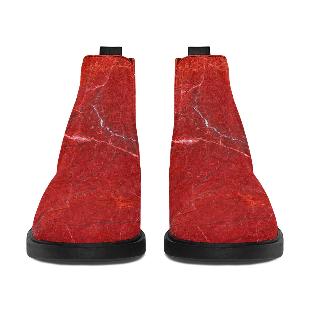 Red Marble Print Flat Ankle Boots