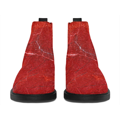 Red Marble Print Flat Ankle Boots