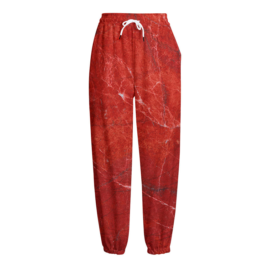 Red Marble Print Fleece Lined Knit Pants