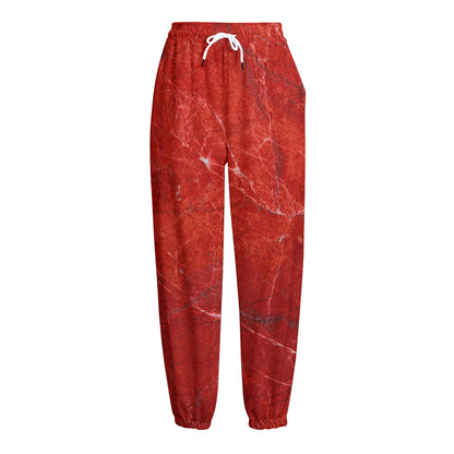 Red Marble Print Fleece Lined Knit Pants