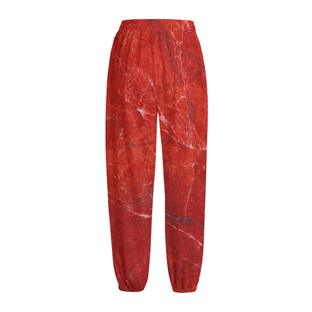 Red Marble Print Fleece Lined Knit Pants