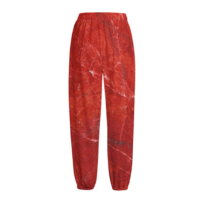 Red Marble Print Fleece Lined Knit Pants