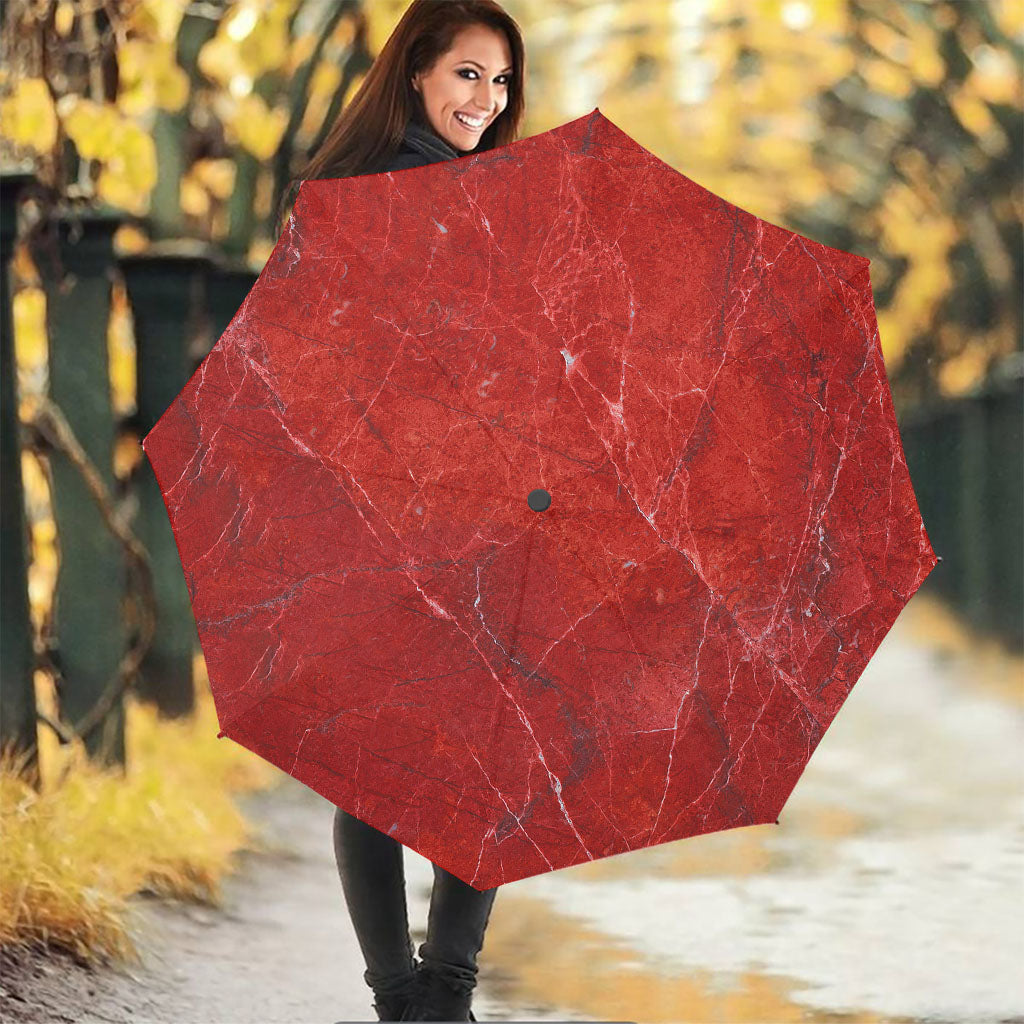 Red Marble Print Foldable Umbrella