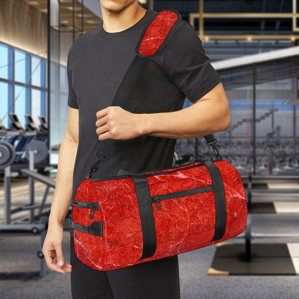 Red Marble Print Gym Bag