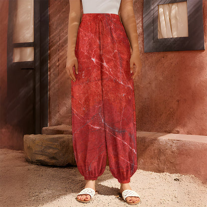 Red Marble Print Harem Pants