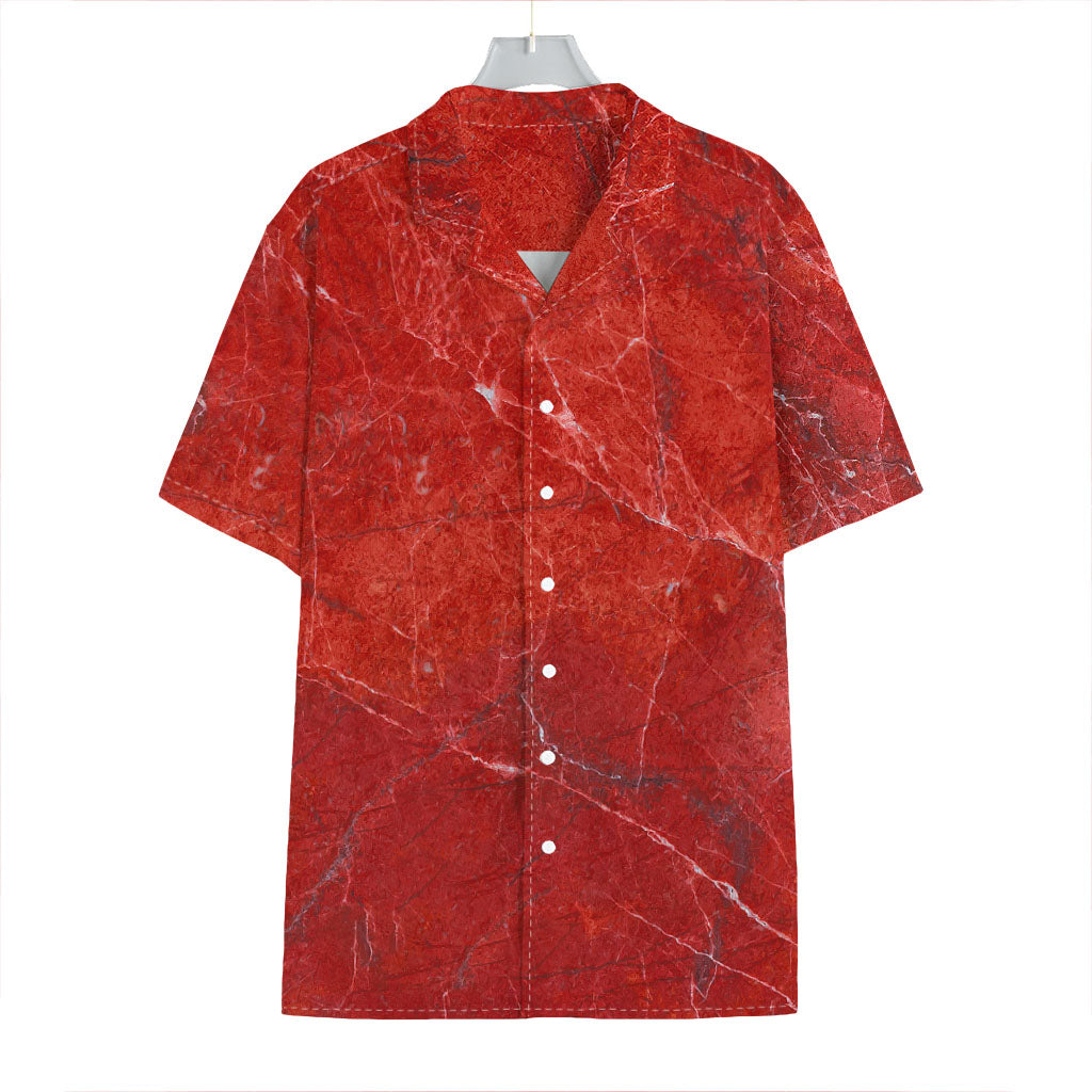 Red Marble Print Hawaiian Shirt