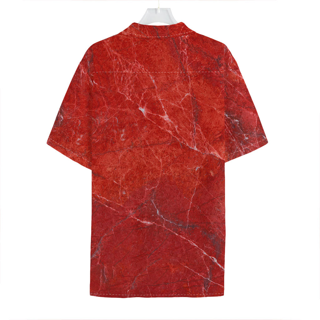 Red Marble Print Hawaiian Shirt
