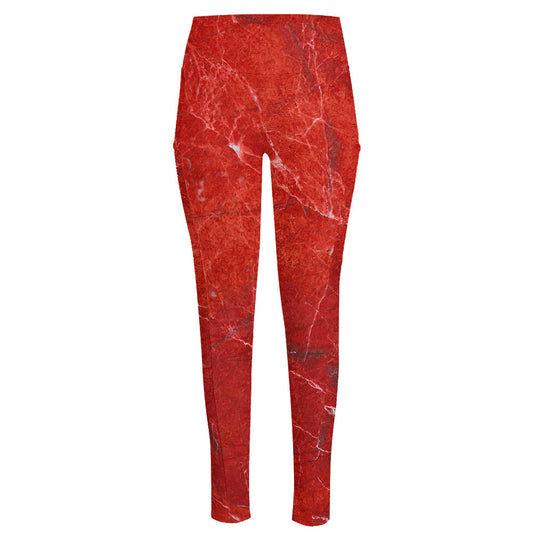 Red Marble Print High-Waisted Pocket Leggings