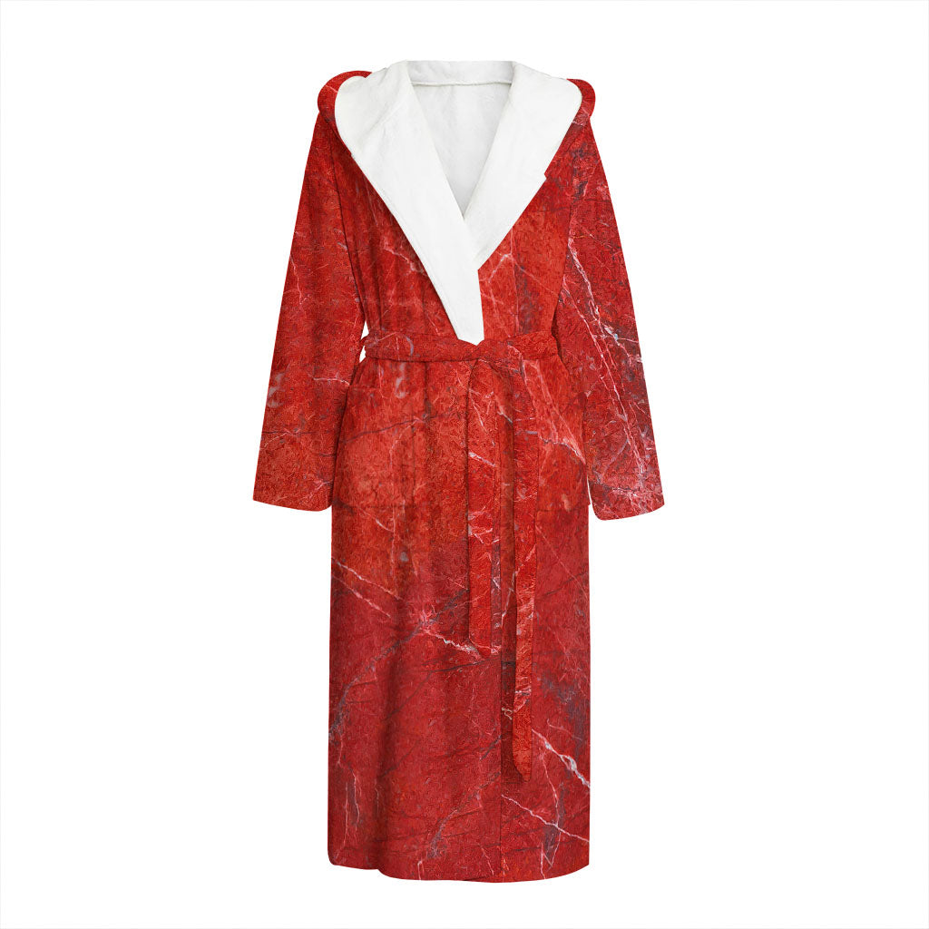 Red Marble Print Hooded Bathrobe