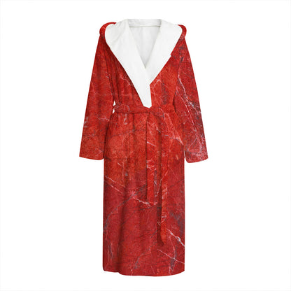 Red Marble Print Hooded Bathrobe