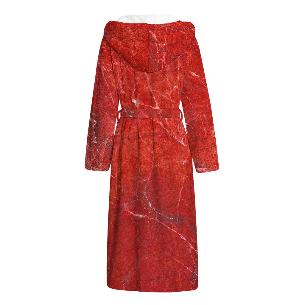 Red Marble Print Hooded Bathrobe
