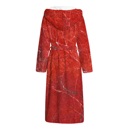 Red Marble Print Hooded Bathrobe