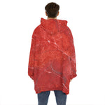 Red Marble Print Hoodie Blanket