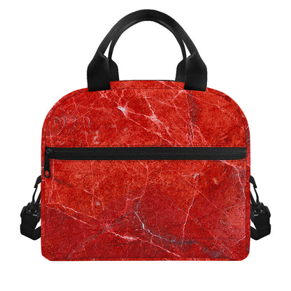 Red Marble Print Insulated Lunch Bag