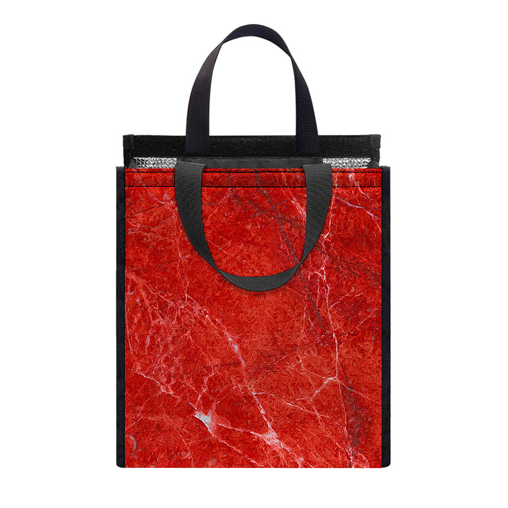 Red Marble Print Insulated Lunch Tote