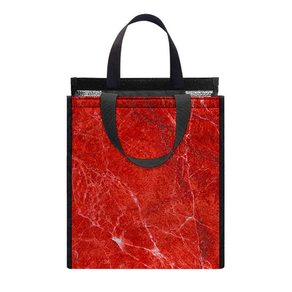 Red Marble Print Insulated Lunch Tote