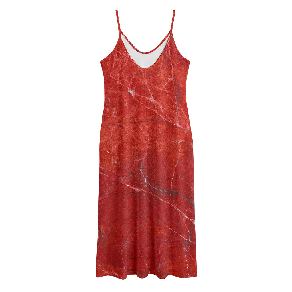 Red Marble Print Jersey Midi Cami Dress