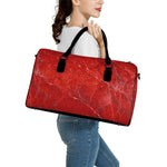 Red Marble Print Leather Duffle Bag