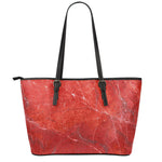 Red Marble Print Leather Tote Bag