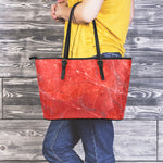 Red Marble Print Leather Tote Bag