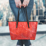 Red Marble Print Leather Tote Bag