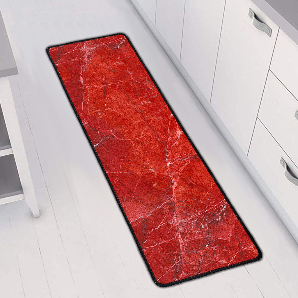 Red Marble Print Long Kitchen Mat