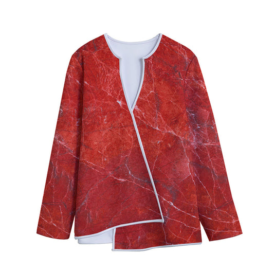 Red Marble Print Long Sleeve Short Coat