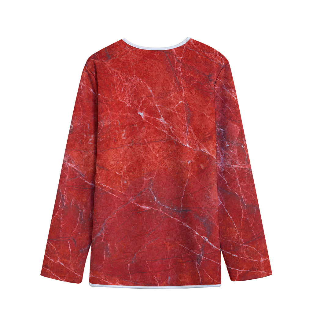 Red Marble Print Long Sleeve Short Coat