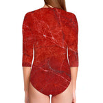 Red Marble Print Long Sleeve Swimsuit
