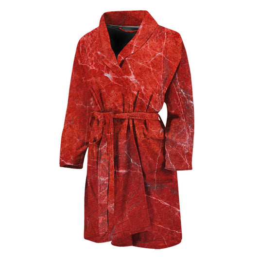 Red Marble Print Men's Bathrobe