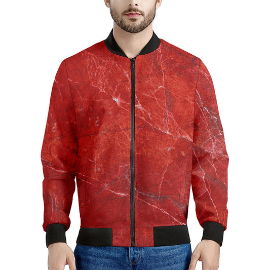 Red Marble Print Men's Bomber Jacket