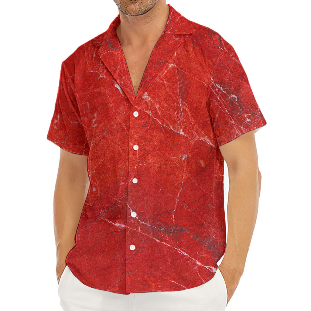 Red Marble Print Men's Deep V-Neck Shirt