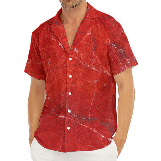 Red Marble Print Men's Deep V-Neck Shirt