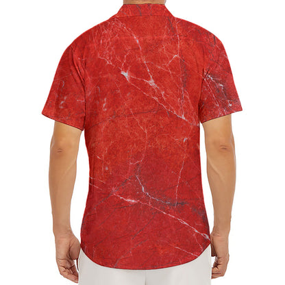 Red Marble Print Men's Deep V-Neck Shirt