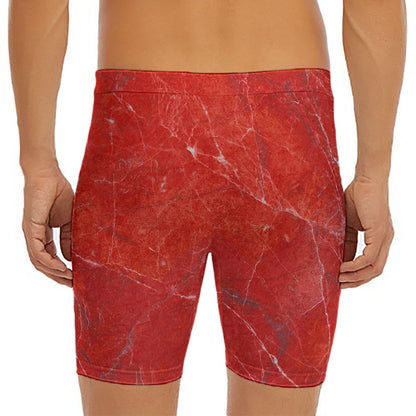 Red Marble Print Men's Long Boxer Briefs