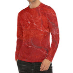 Red Marble Print Men's Long Sleeve Rash Guard