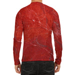 Red Marble Print Men's Long Sleeve Rash Guard