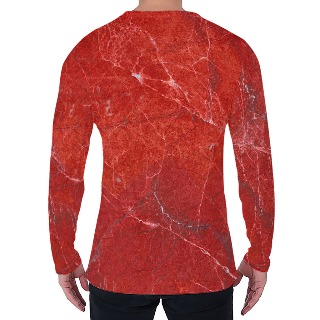 Red Marble Print Men's Long Sleeve T-Shirt