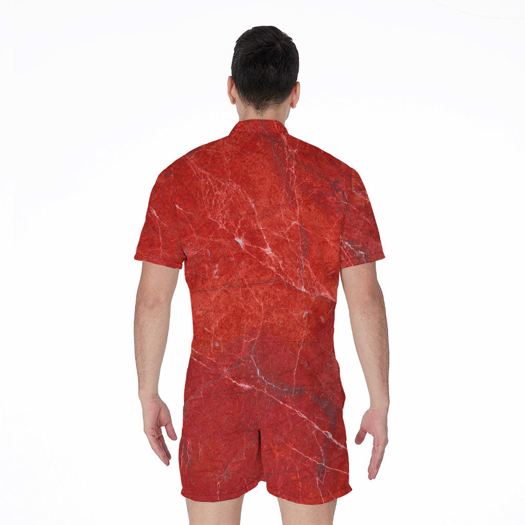 Red Marble Print Men's Rompers