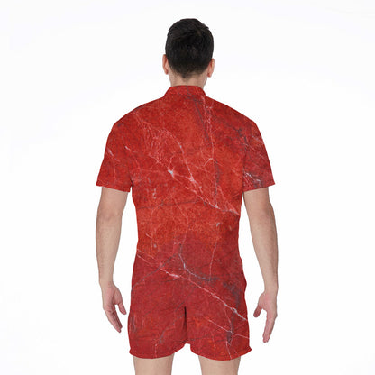 Red Marble Print Men's Rompers