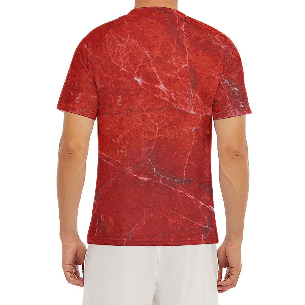 Red Marble Print Men's Short Sleeve Rash Guard
