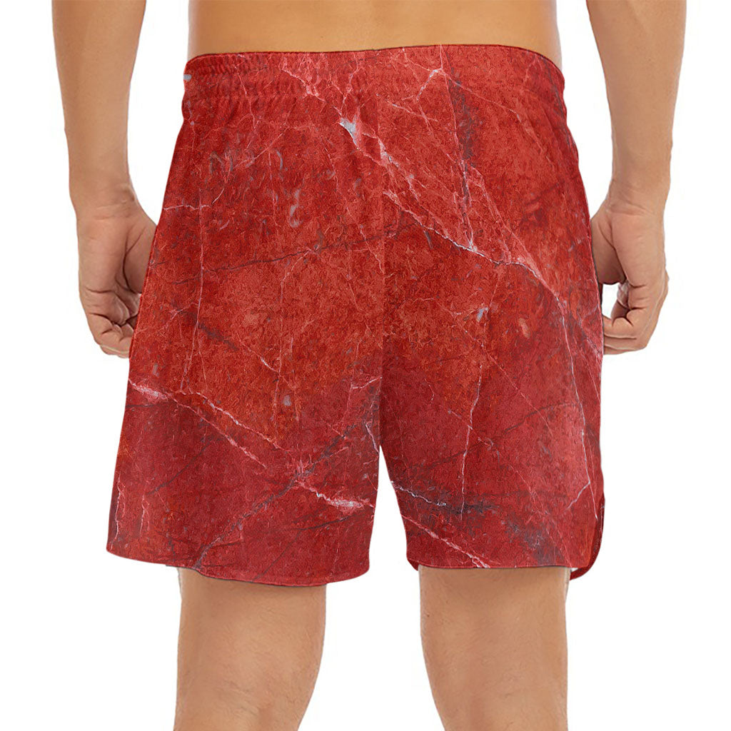Red Marble Print Men's Split Running Shorts