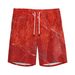 Red Marble Print Men's Sports Shorts