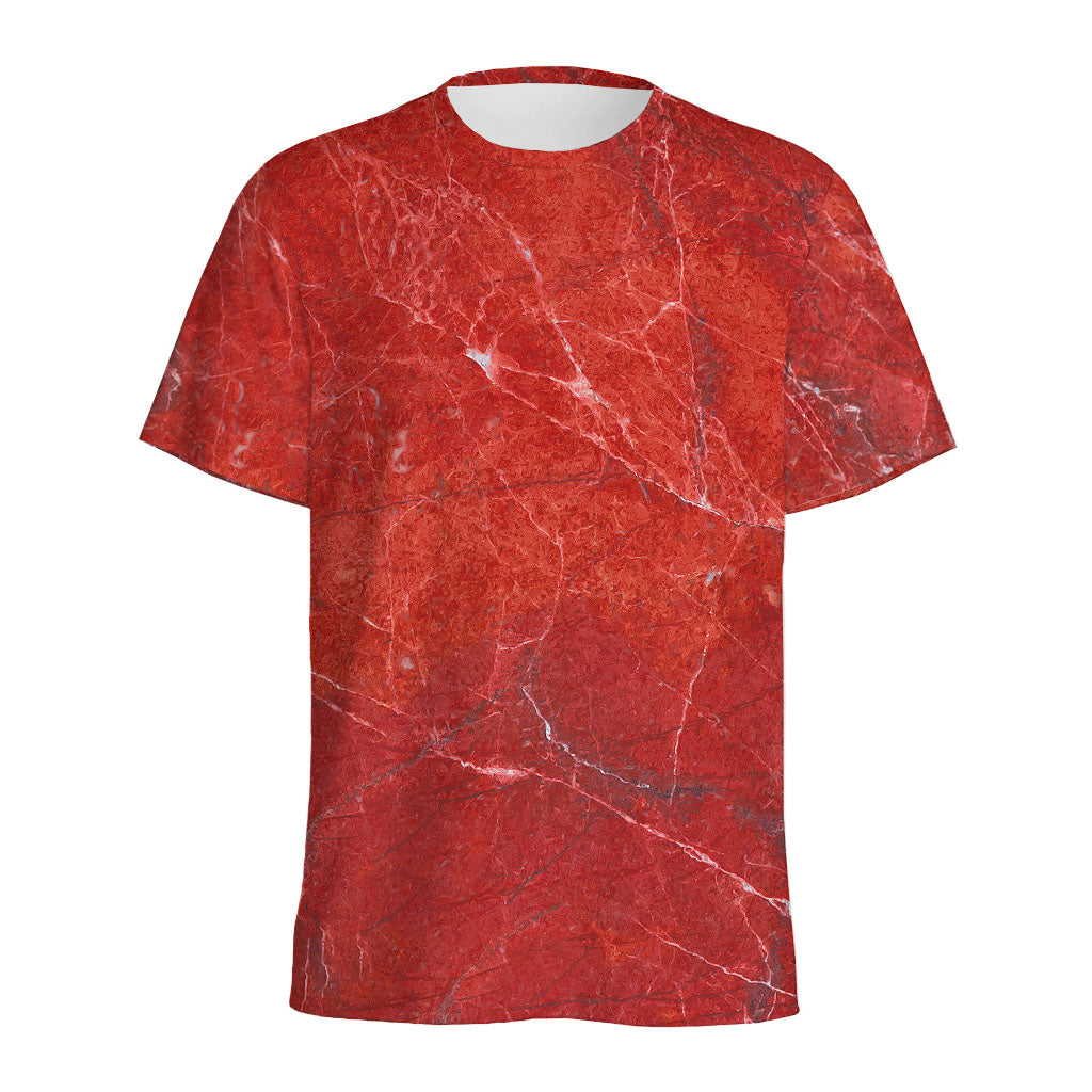 Red Marble Print Men's Sports T-Shirt