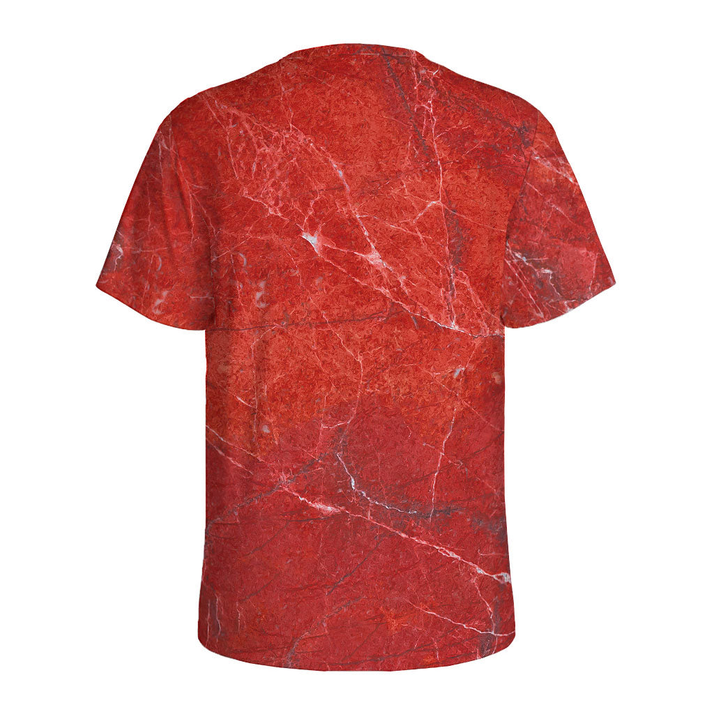 Red Marble Print Men's Sports T-Shirt