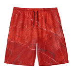 Red Marble Print Men's Swim Trunks