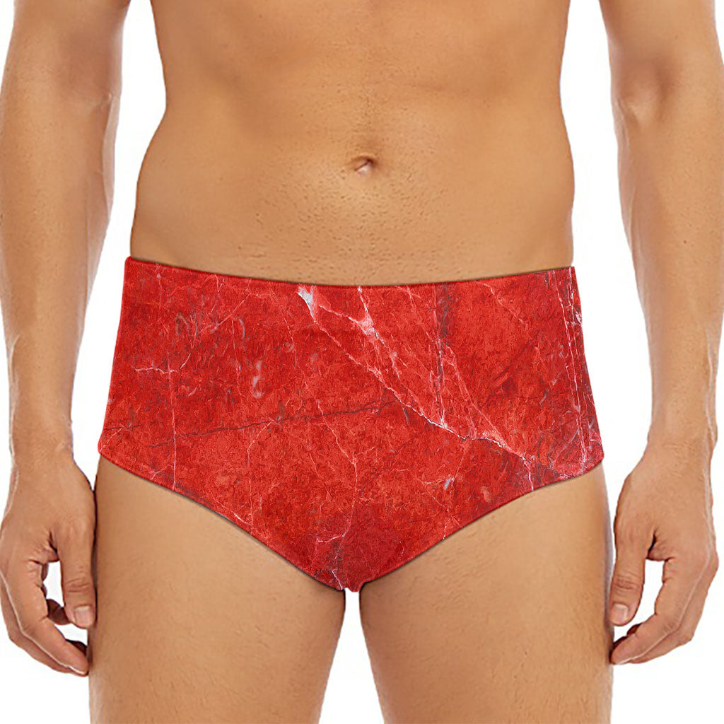 Red Marble Print Men's Triangle Swim Briefs